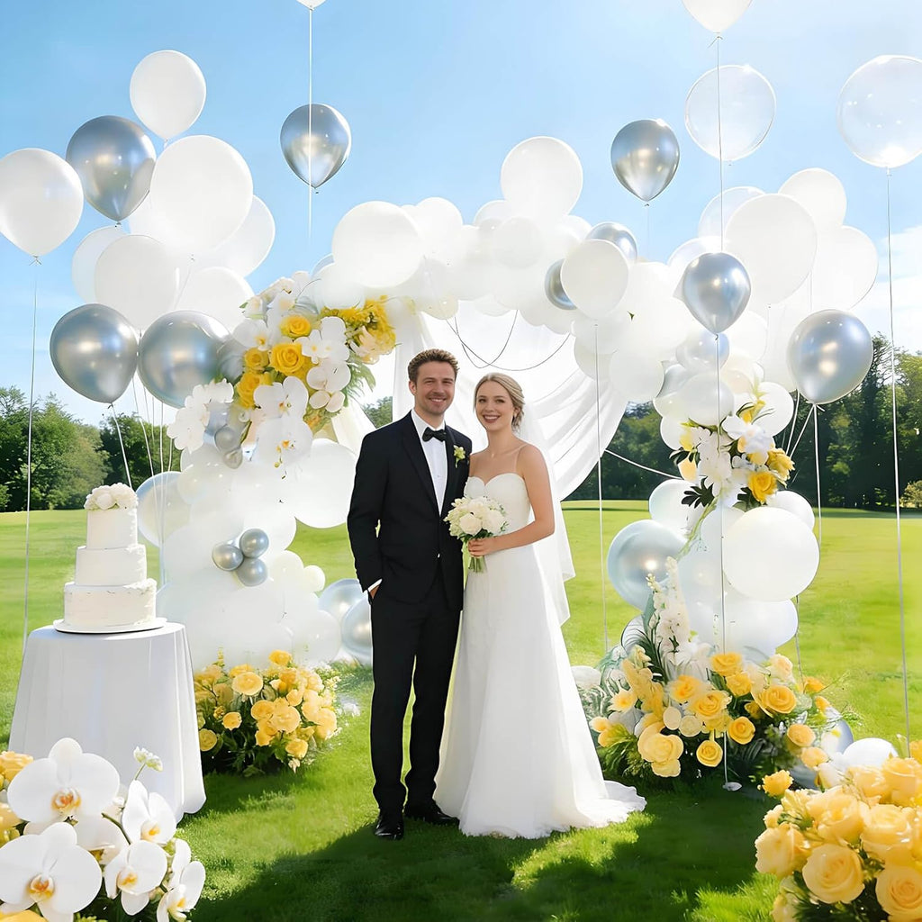 Skiennix 12-Inch White Latex Balloons - 110 Pack for Wedding & Bridal Shower Decorations | Includes 2 Ribbons