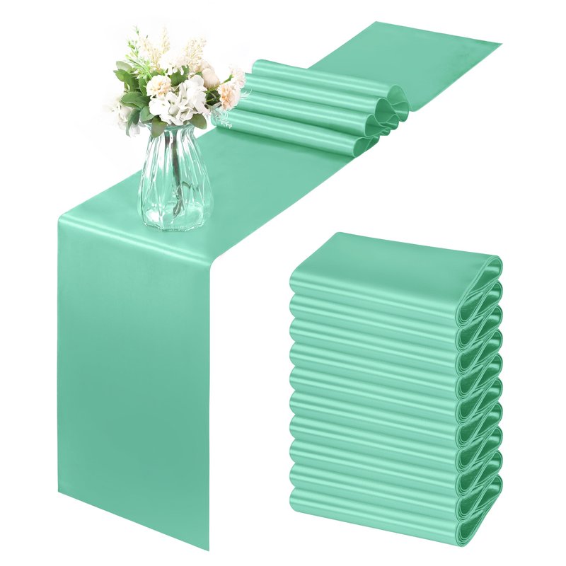 Horbaunal 12 Pack Aqua Satin Table Runner 12 x 108 Inch, Smooth Table Runners for Wedding Banquets Birthday Party