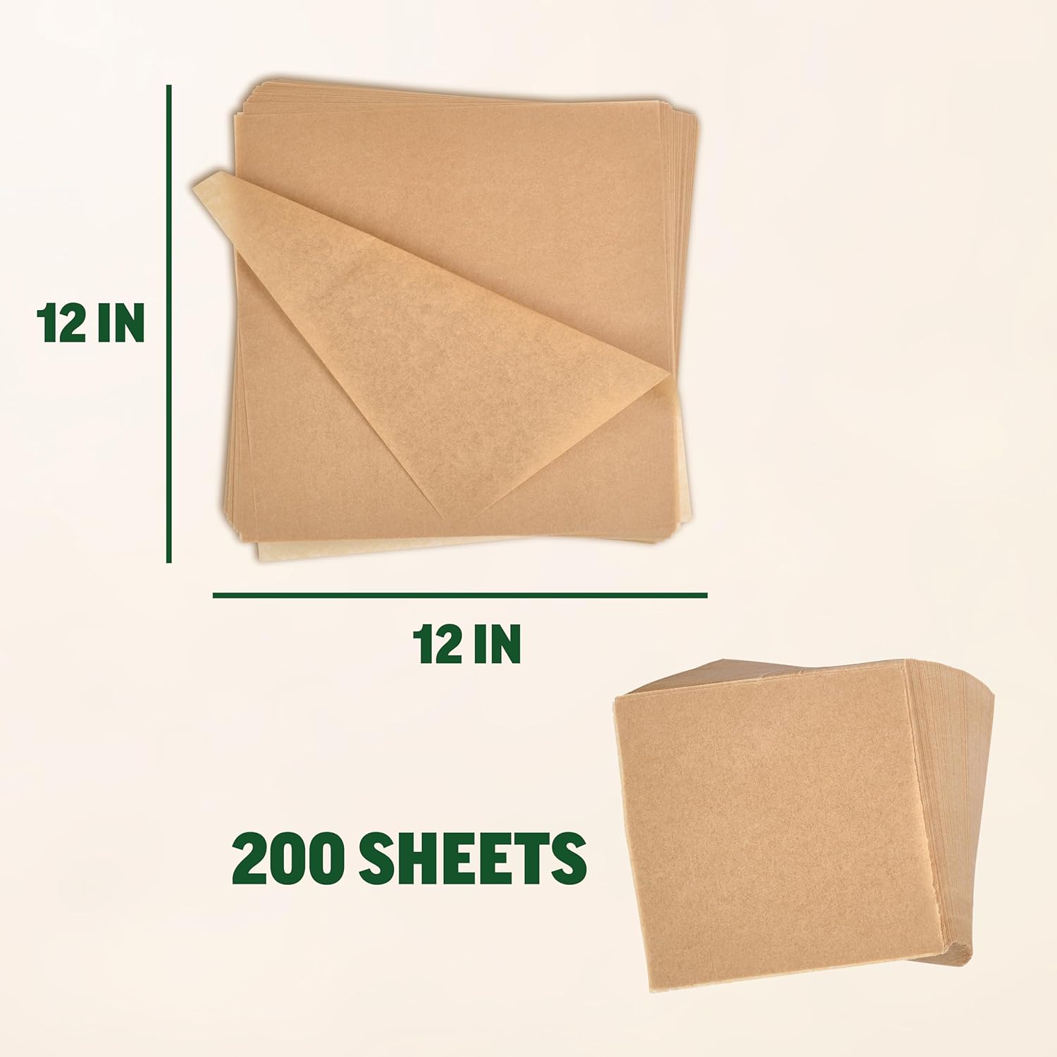 Zenlogy Parchment Paper Squares - Unbleached, Non-Stick, High Heat | 200 Pre-Cut Sheets for Baking & Air Frying