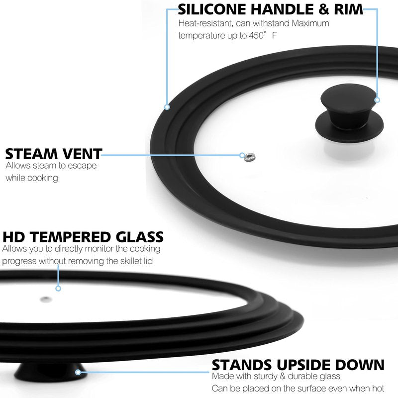 Anaeat Silicone Universal Lid for Pots, Pans and Skillets - Tempered Glass Covered with Heat Resistant Silicone Rim Fits 6", 7" and 8" Diameter Cookware -Easy to Use Replacement Frying Pan Cover