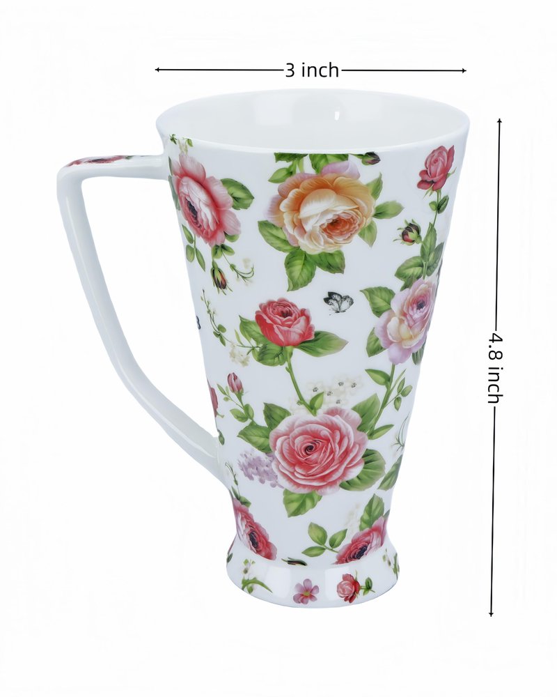 Glen Mila 17oz Cute Coffee Mug for Women Bone China Coffee Mug Cute Mugs Christmas Mugs Birthday Gifts for Mom Friends (white garden flower mug)