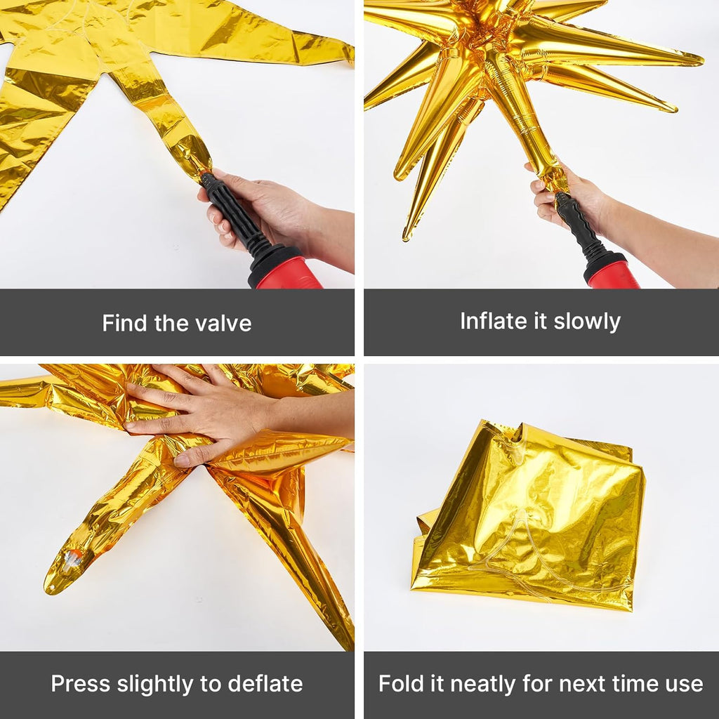 PartyWoo Metallic Gold Star Foil Balloons - 6-Piece Set in 22-Inch Sizes | Perfect for Graduation, Weddings & Birthdays