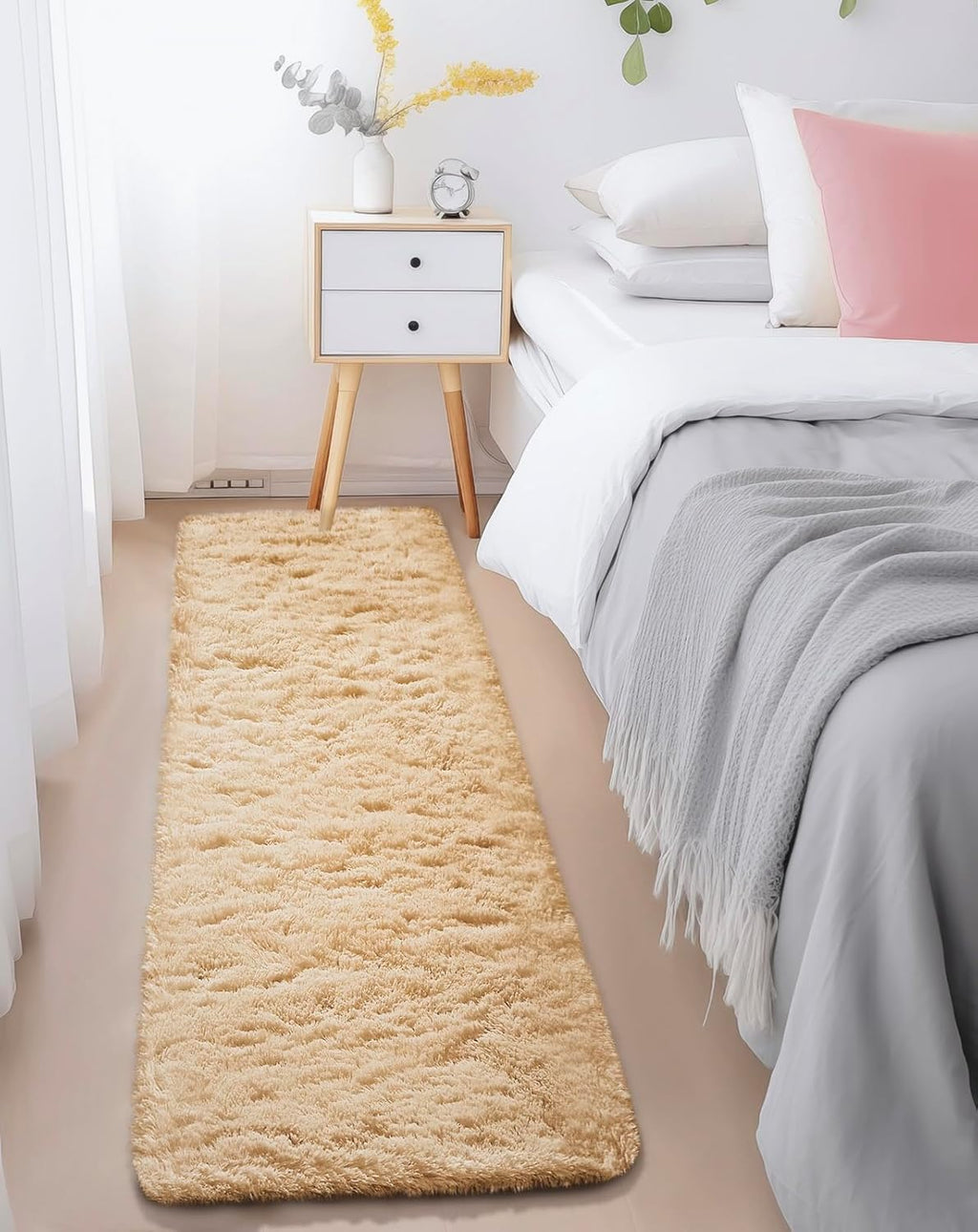 Ophanie Runner Rug - Non-Slip Fluffy Soft Carpet for Hallway | 2x6 Beige Shaggy Design for Kids & Nursery
