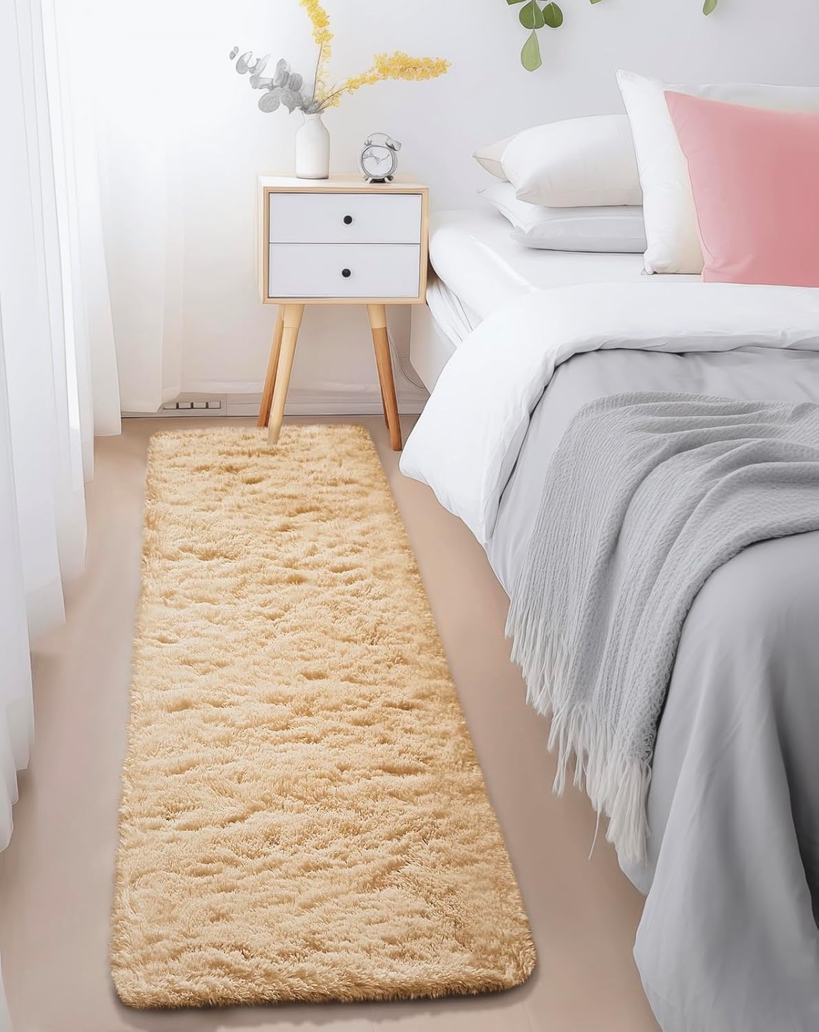 Ophanie Runner Rug - Non-Slip Fluffy Soft Carpet for Hallway | 2x6 Beige Shaggy Design for Kids & Nursery