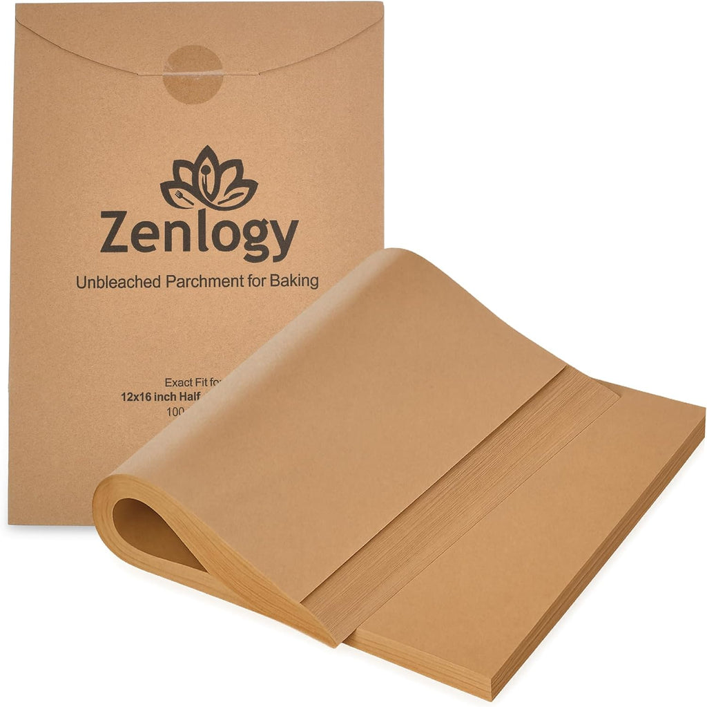 Zenlogy Parchment Paper Sheets - Unbleached, Non-Stick, High Heat | 12x16 Inches, 100 Count