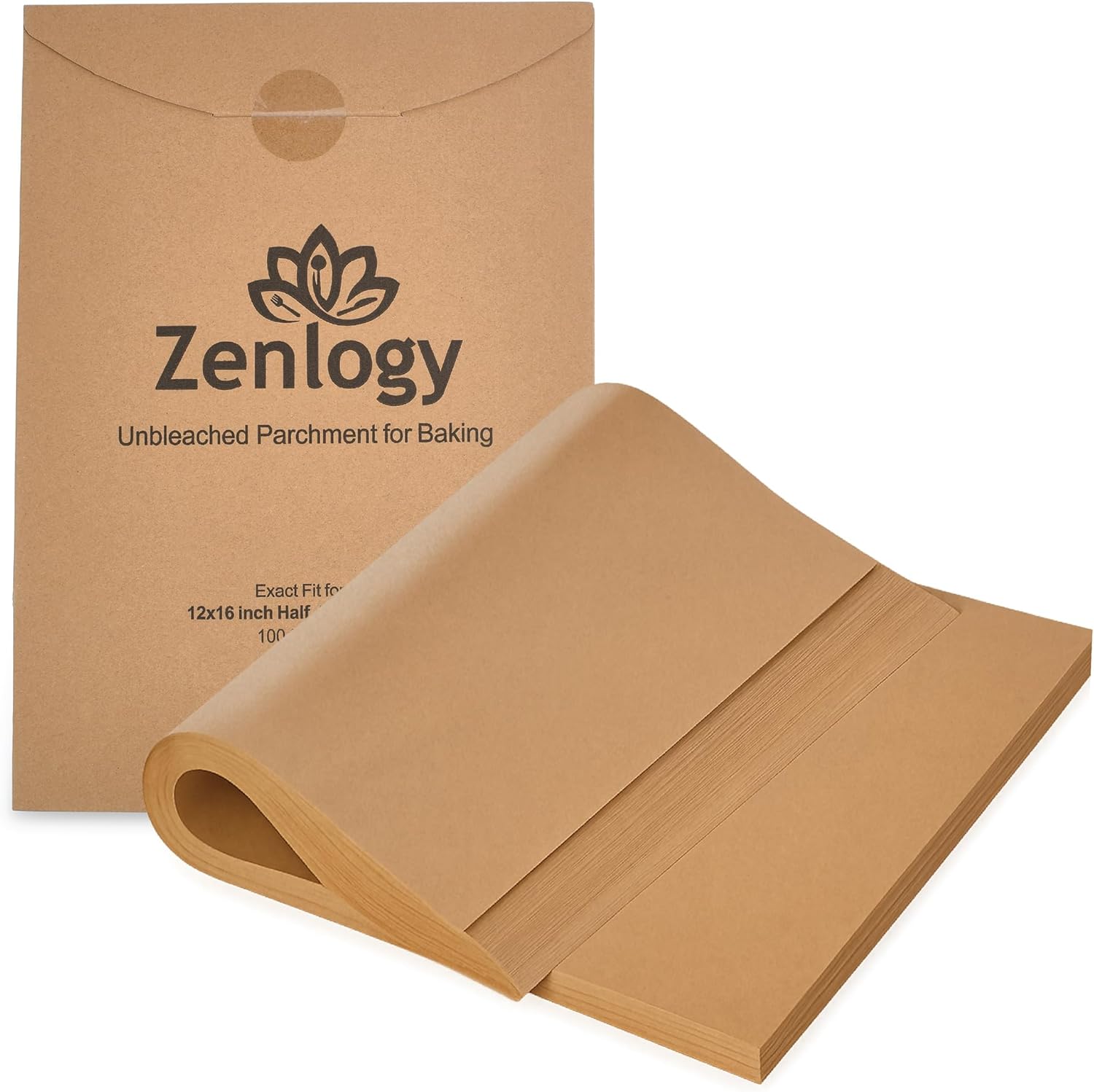 Zenlogy Parchment Paper Sheets - Unbleached, Non-Stick, High Heat | 12x16 Inches, 100 Count