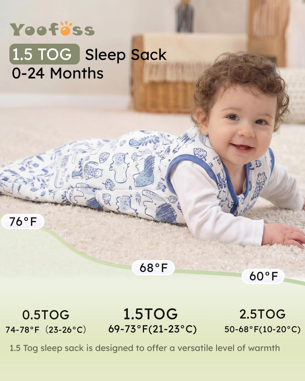 Yoofoss Baby Sleep Sack - 1.5 Tog Organic Cotton Wearable Blanket for 6-12 Months | Soft & Warm