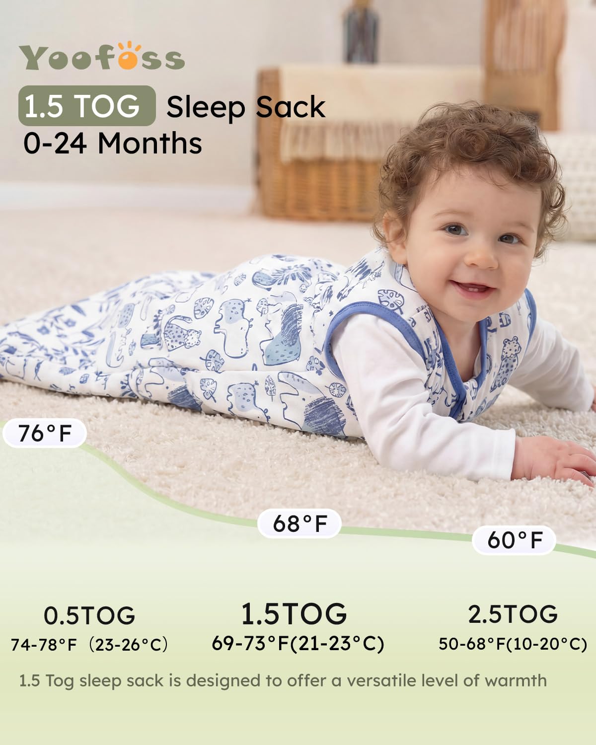 Yoofoss Baby Sleep Sack - 1.5 Tog Organic Cotton Wearable Blanket for 6-12 Months | Soft & Warm