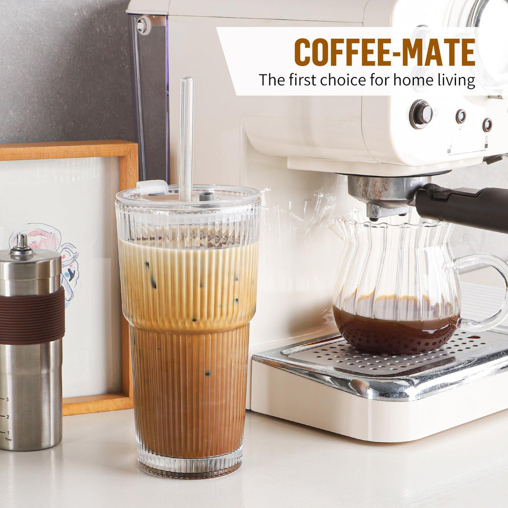 CWHHRN 20 oz Glass Cup with Lid and Straw, Glass Tumbler with Straw and Lid, Vintage Glassware for Whiskey Cocktail Beer, Iced Coffee Cups with Lid (1 PACK)