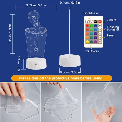 FULLOSUN Ballet Dancing Gifts, 3D Illusion Lamp Night Light with Remote Control 16 Colors Changing Gifts for Mom and Girls, Birthday Gift, Wedding Grandmother Graduation Gifts