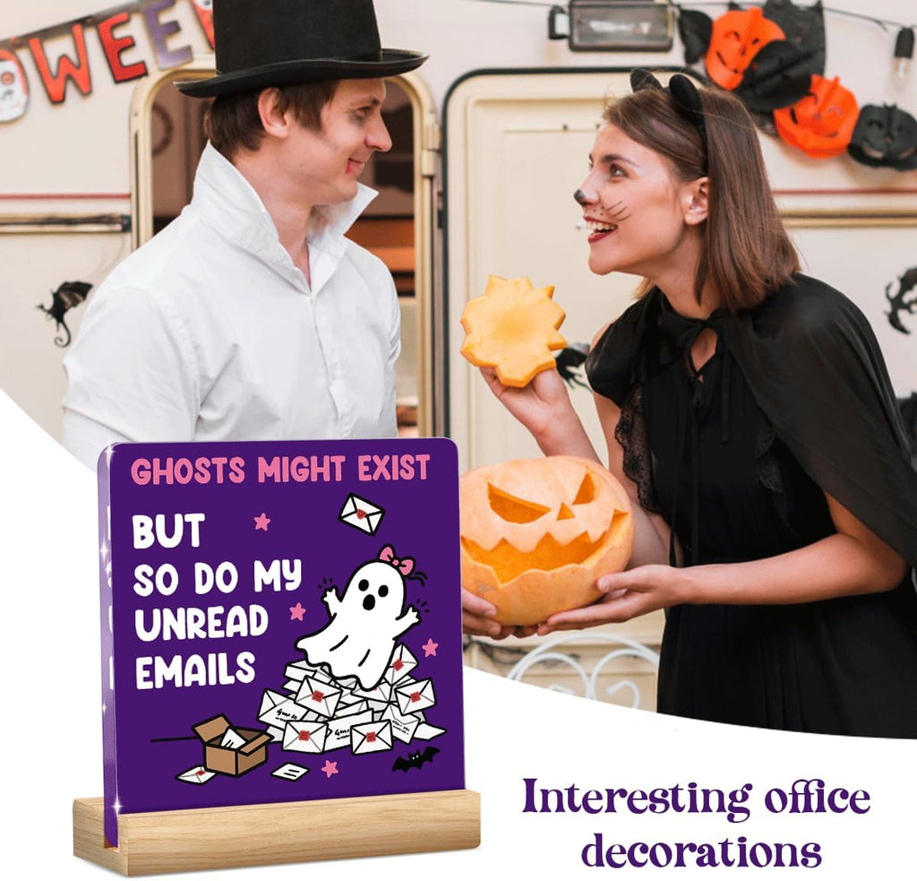 Skiennix Halloween Office Decor - Funny Acrylic Ghost Emails Sign | Cute 4x4 Inches Desk Decoration for Work