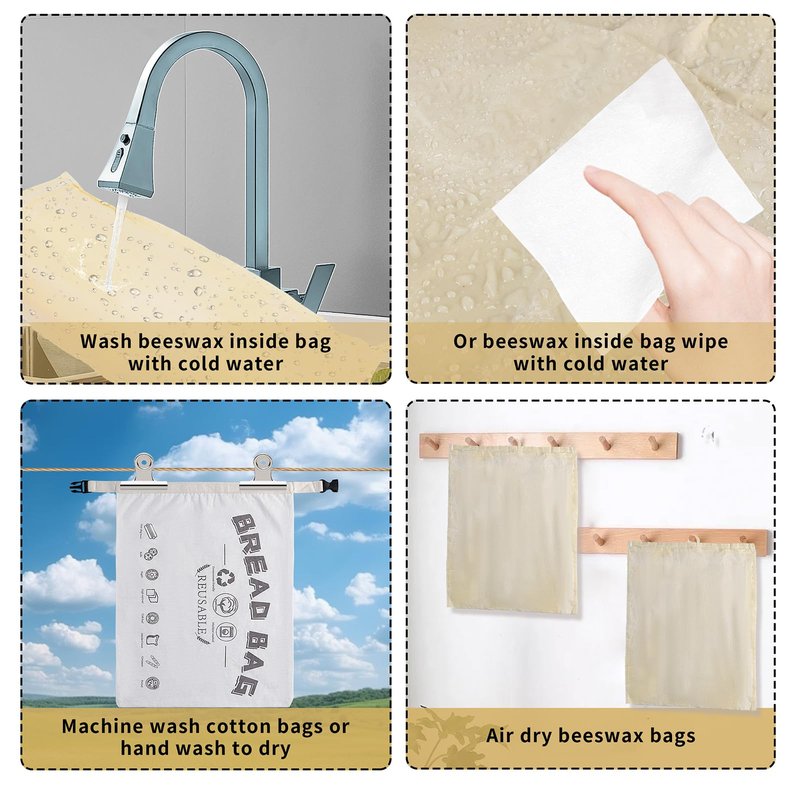 FHDLUIAN 2 Pack Beeswax Bread Bags for Sourdough,Reusable Bread Bag for Homemade Sourdough,Food Grade Cotton Beeswax Bags,Large Capacity and Portable,Washable,Refrigerable,Gifts for Bakers and Picnic