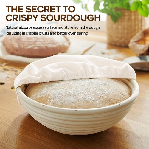 Dimpola Banneton Proofing Basket - Handmade Natural Rattan Round Dough Rising Basket for Artisan Bread (Set of 2)