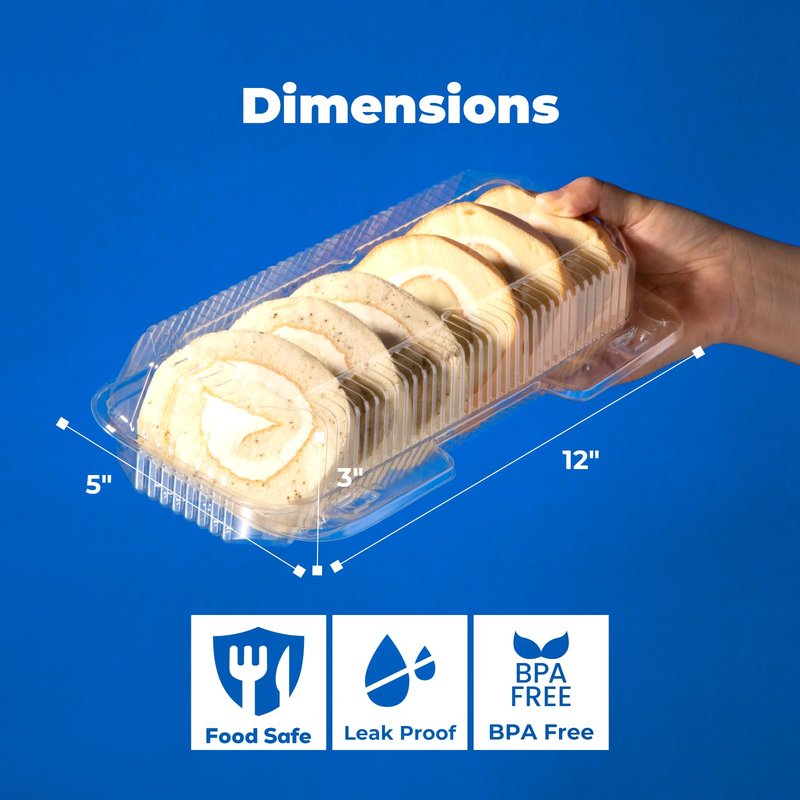 Fit Meal Prep 25 Pack 12" x 5" x 3" Clear Hinged Plastic Containers, Clamshell Take Out Containers, Bakery To Go Disposable Plastic Container, Ideal for Cake Roll Cookie Pastry Bread Fruit Sandwiches