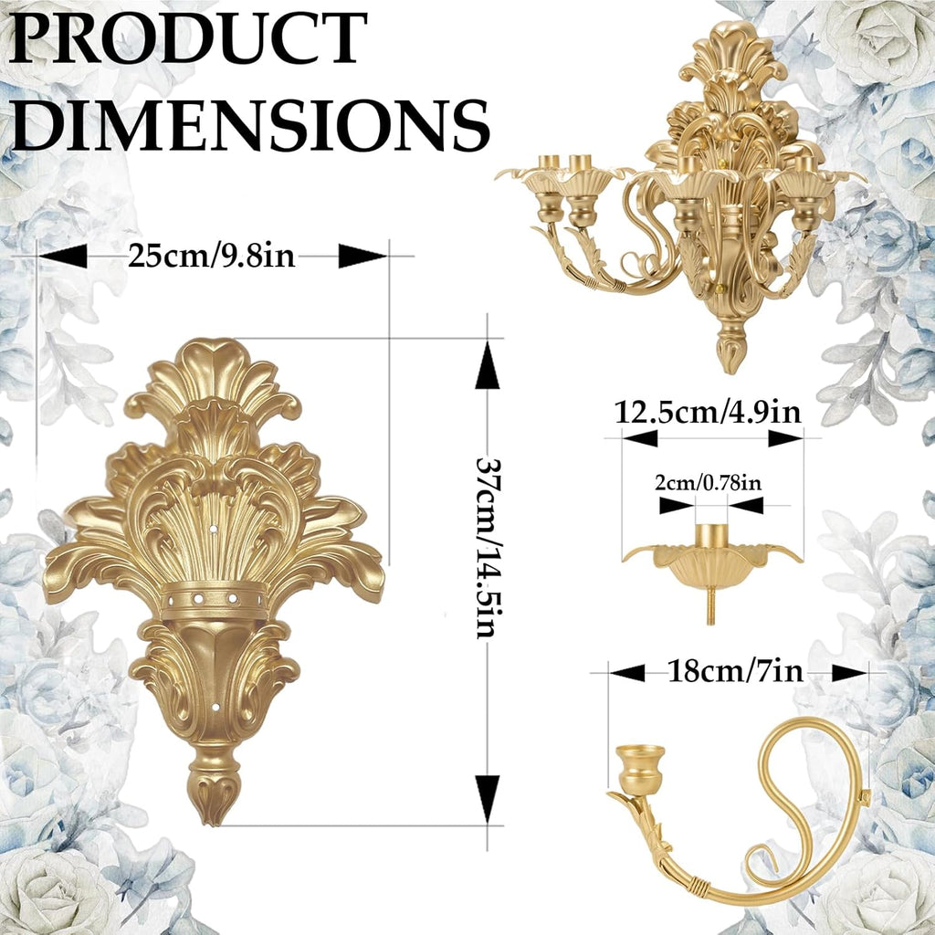 Roman - Fountain Wall Sconce | 4-Candle Gold Baroque Candelabra - Antique Metal Tapered Candle Holder for Victorian Decor