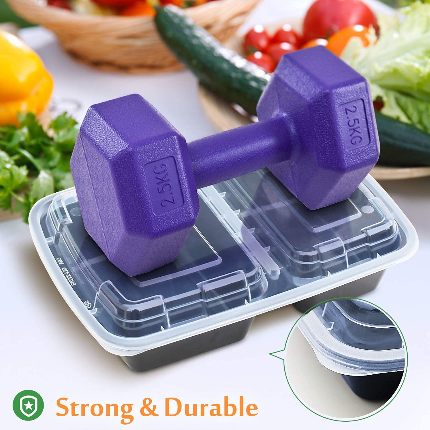 Enther Meal Prep Containers [20 Pack] 2 Compartment with Lids, Food Storage Bento Box | BPA Free | Stackable | Reusable Lunch Boxes, Microwave/Dishwasher/Freezer Safe, Portion Control (32 oz)