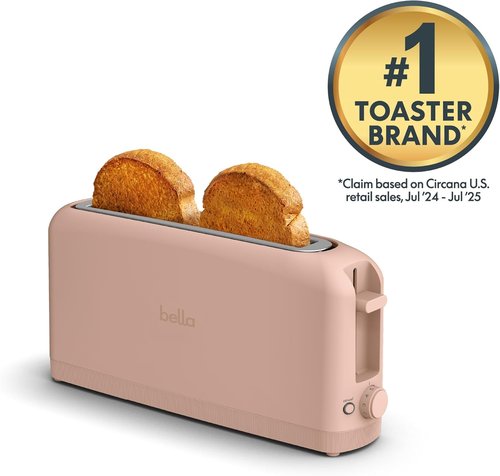 Bella 2 Slice Slim Toaster - 6 Shade Settings, Reheat & Cancel Buttons | Fits 10” Sourdough, Blossom Color