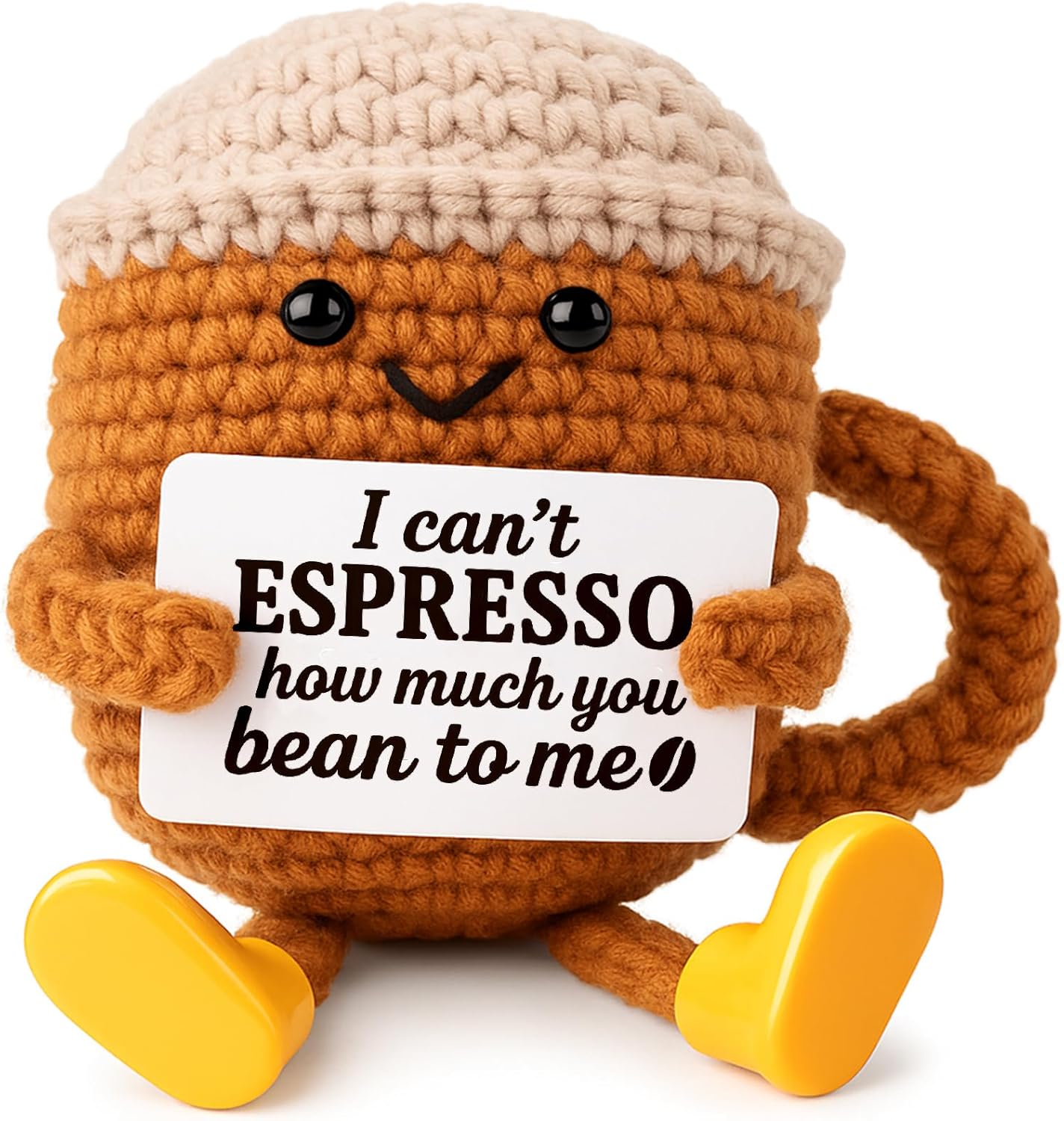 Positive Crochet Coffee Cup | Cute Desk Decor Gift for Coffee Lovers - Perfect for Him & Her