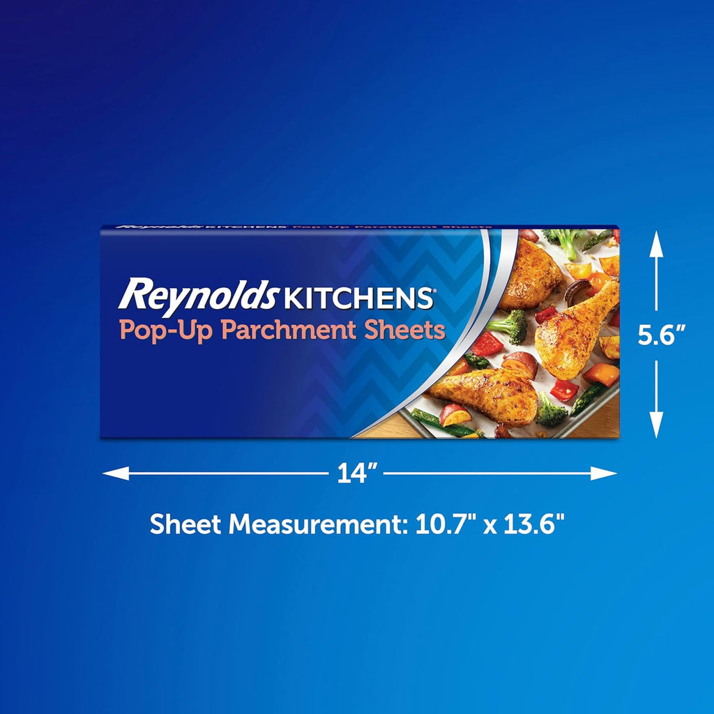 Reynolds Kitchens Pop-Up Parchment Paper Sheets - 10.7x13.75 Inch, 120 Sheets | Convenient Baking Solution