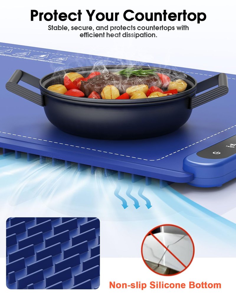 Warming Mat for Food Extra Large - Roll Up Food Warming Mat with 6 Level Adjustable Temperature, Fast Full Surface Heating Silicone Electric Warming Tray for Parties, Buffets, Home Use, Travel