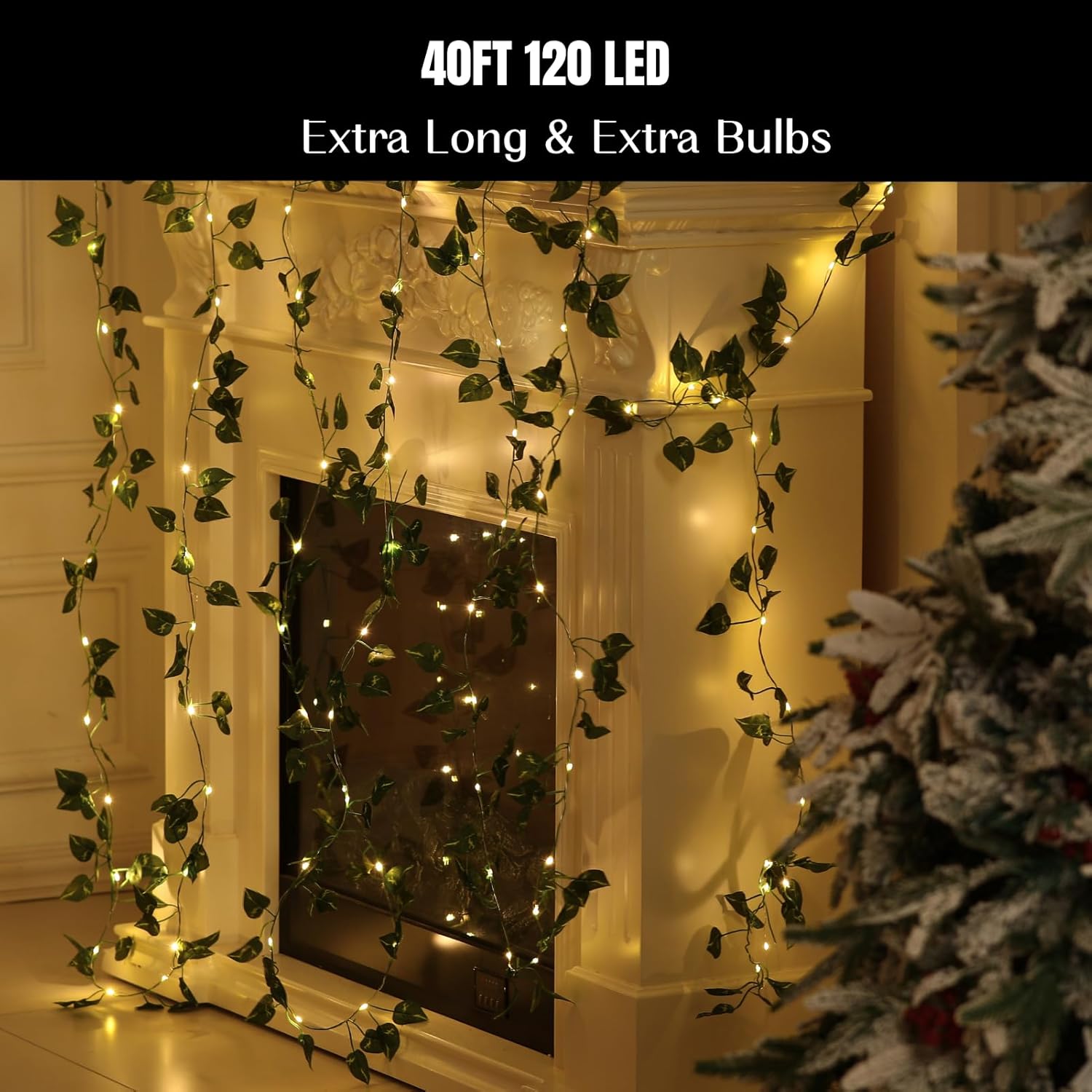 Skiennix 40ft LED Fairy Vine String Lights - USB & Battery Operated, 8 Modes, Timer, Warm White