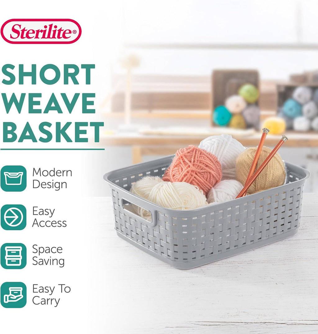 Sterilite Short Plastic Weave Storage Baskets - Perfect for Organizing Crafts & Jewelry | Gray, 6-Pack