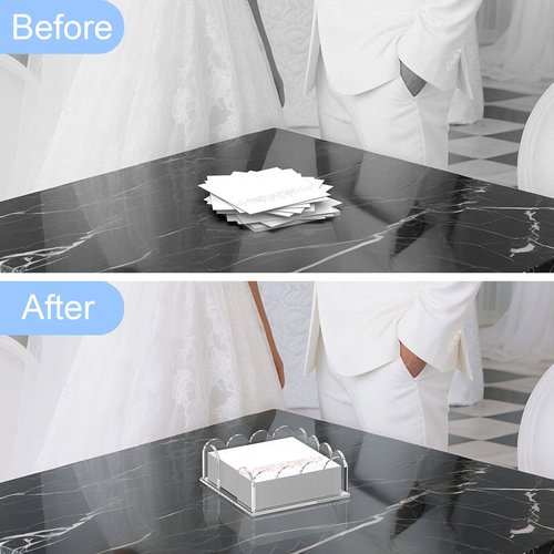 YAGELI Acrylic Napkin Holder for Cocktails – Clear Scalloped Tray and Dispenser for Kitchen, Dining, Bar – Organizes Flat Paper Towels & Disposable Napkins for Weddings, Home, Hotel（5.9x5.9in)