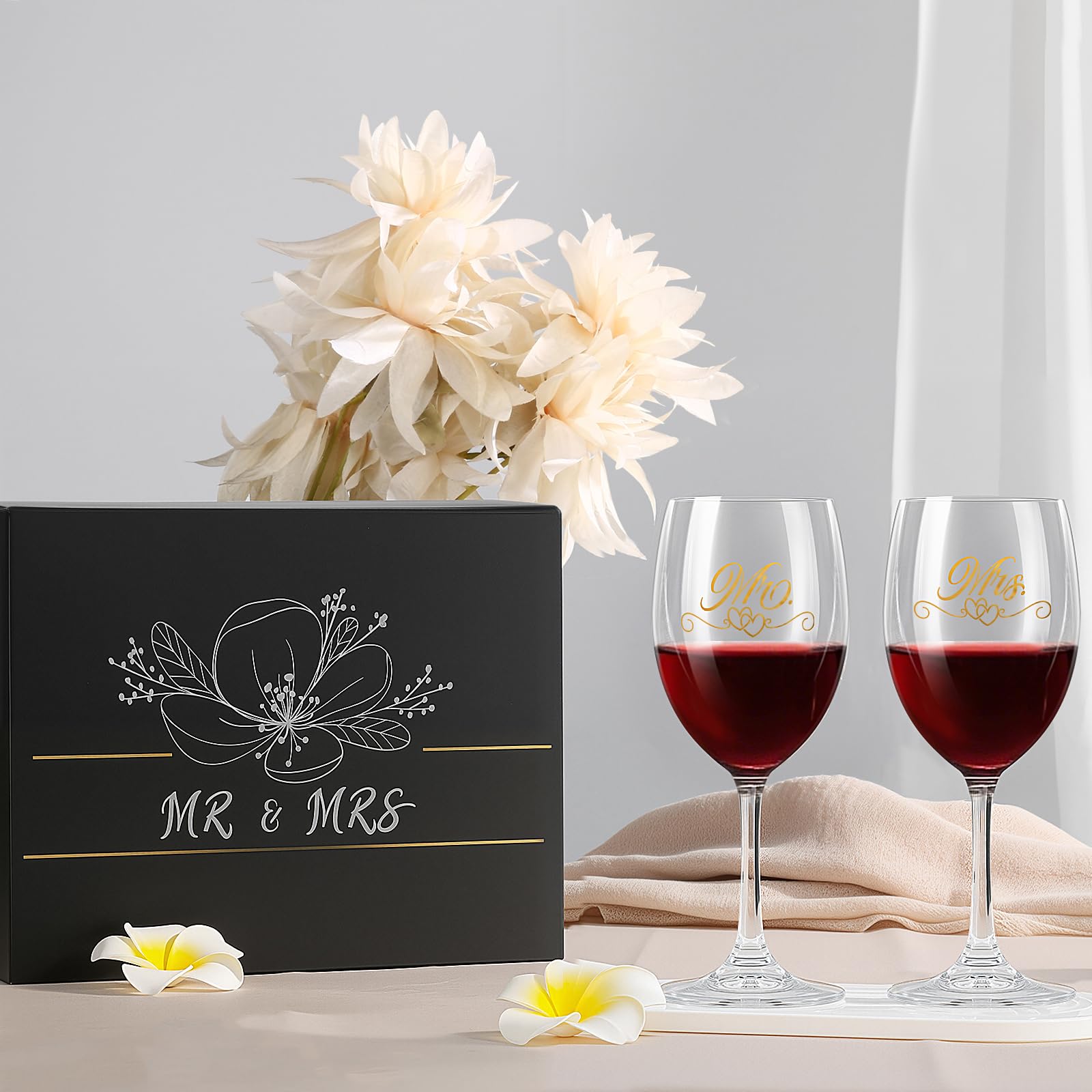 Hanmsen Bridal Shower Gifts Wedding Gifts Engagement Gift for Couples Newlyweds,Mr and Mrs Wine Glass Set,Wedding Glasses for Bride and Groom