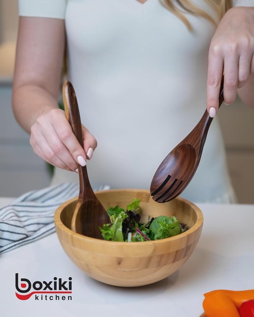 Boxiki Kitchen Luxury Teak Wood Utensil Set - Elegant 6-Piece Cooking Tools for Culinary Excellence