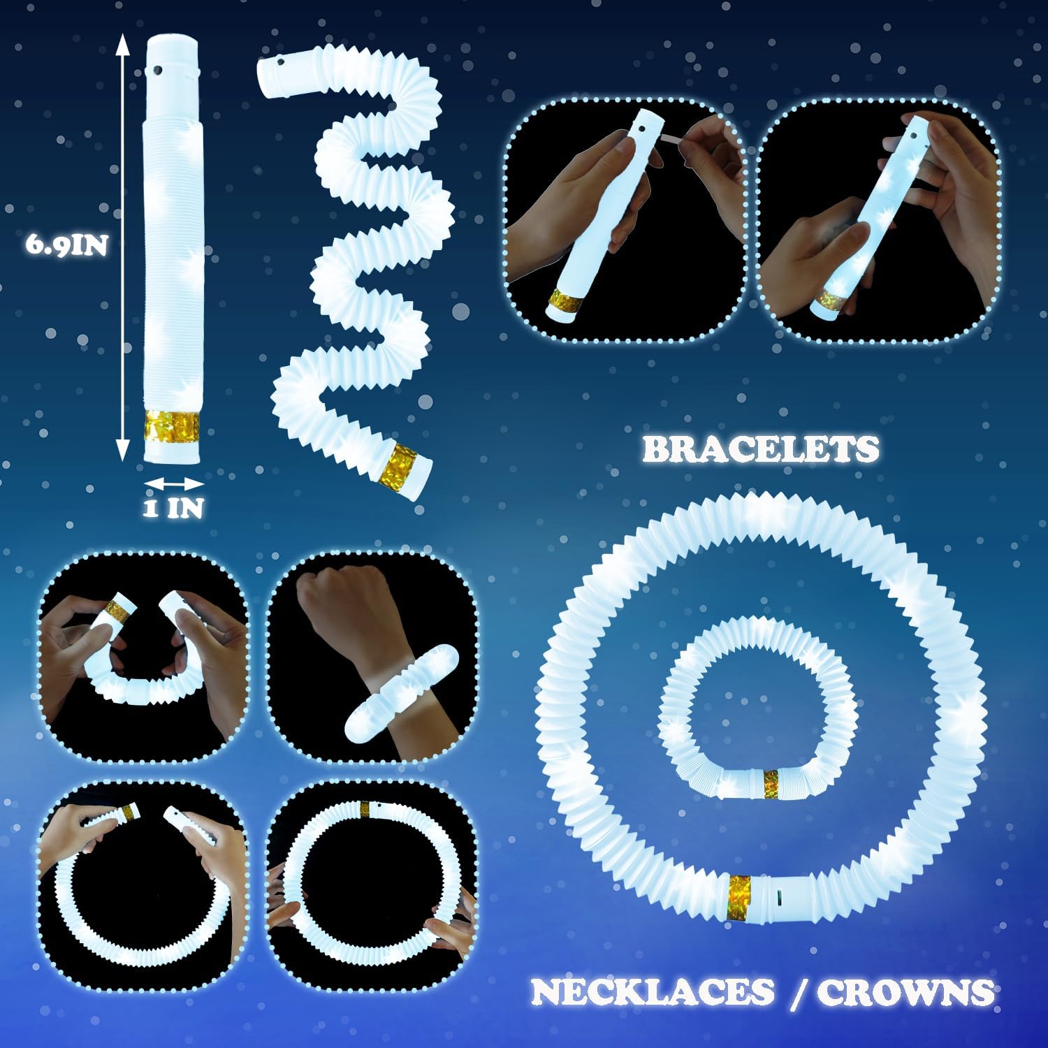 Skiennix Glow Sticks - 12-24 PCS White Party Favors | Fun Necklaces & Bracelets for Kids' Celebrations