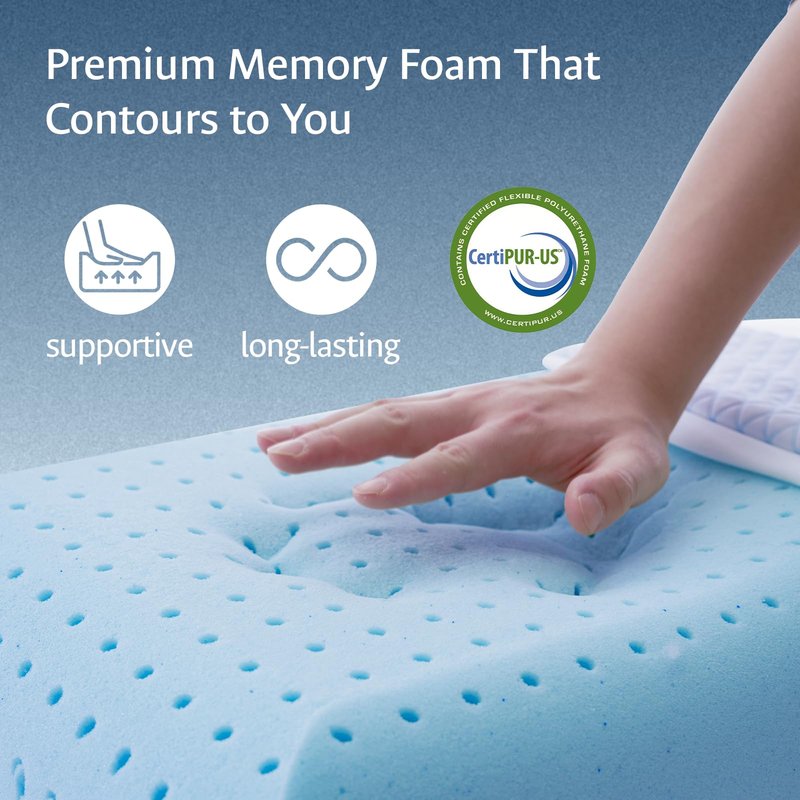 Cooling Gel Memory Foam Pillows for Sleeping Standard Size, Bamboo Rayon Bed Pillow for Back Side Sleeper, Medium Firm Contoured Support for Neck Shoulder Pain Relief, Washable Breathable Dorm Twin XL