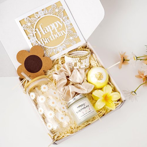 Ndahjahd Birthday Gifts for Teen Girls Women,Teenage Girls Basket Gift Sets for Teen Girls,Happy Birthday Box for Teenage Daisy Glass Cup Set for Girls Friend, Daughter, Niece, Granddaughter