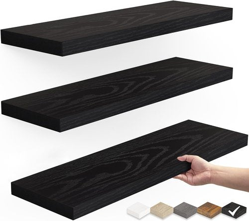 BAYKA Floating Wall Shelves - Set of 3 Stylish Black Shelves | 15.7 Inches Each