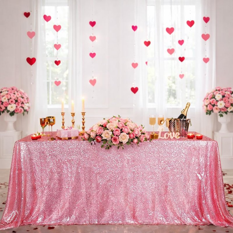 B-COOL Sequin Tablecloth Sparkle Table Cloth Rectangle Sequined Table Overlay Glitter Tablecloth for Baby Shower Decoration Ceremony Graduation Party-90x132 Inch Fuchsia Pink