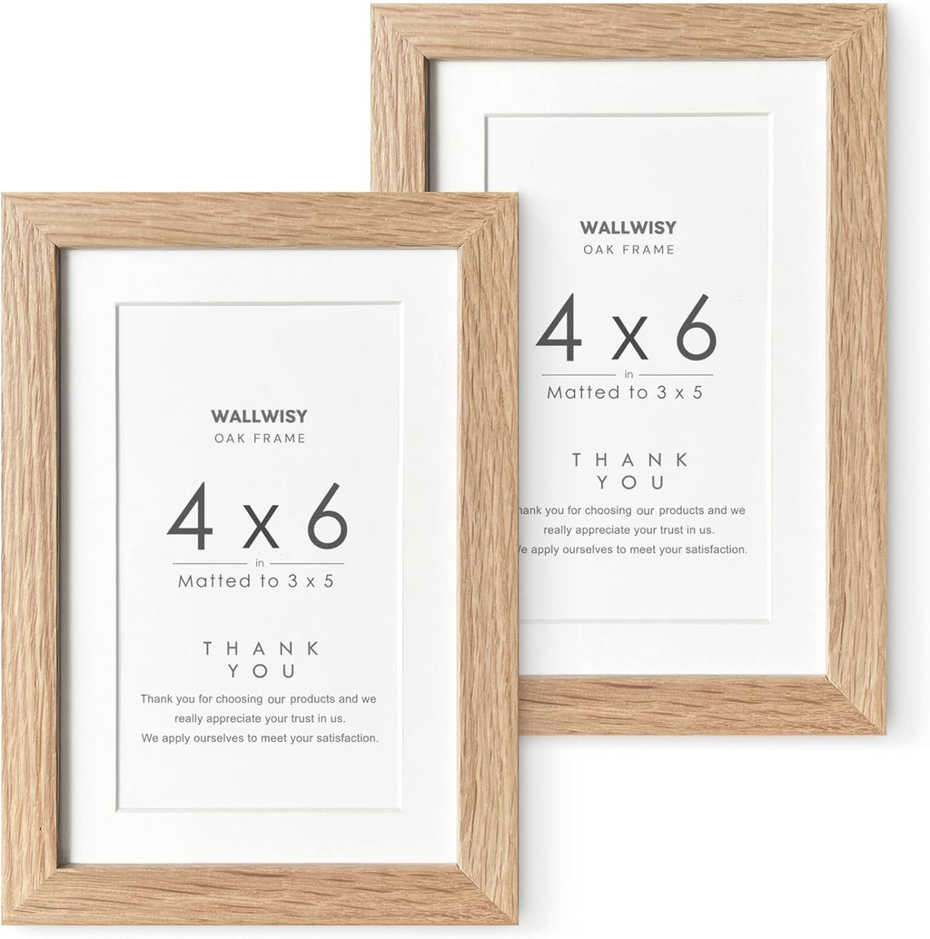Solid Oak Picture Frame Set by [Brand Name] - 4x6 Frames with Mat for 3x5 Photos | Natural Oak Finish