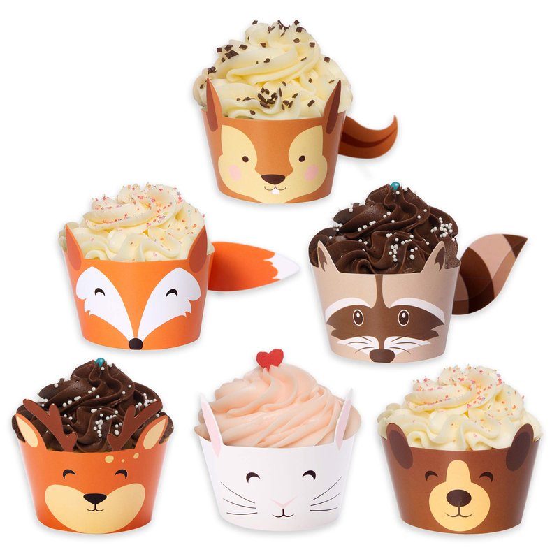 Pop Fizz Designs Woodland Baby Shower Cupcake Wrappers | Set of 24 Woodland Creatures for Baby Showers |