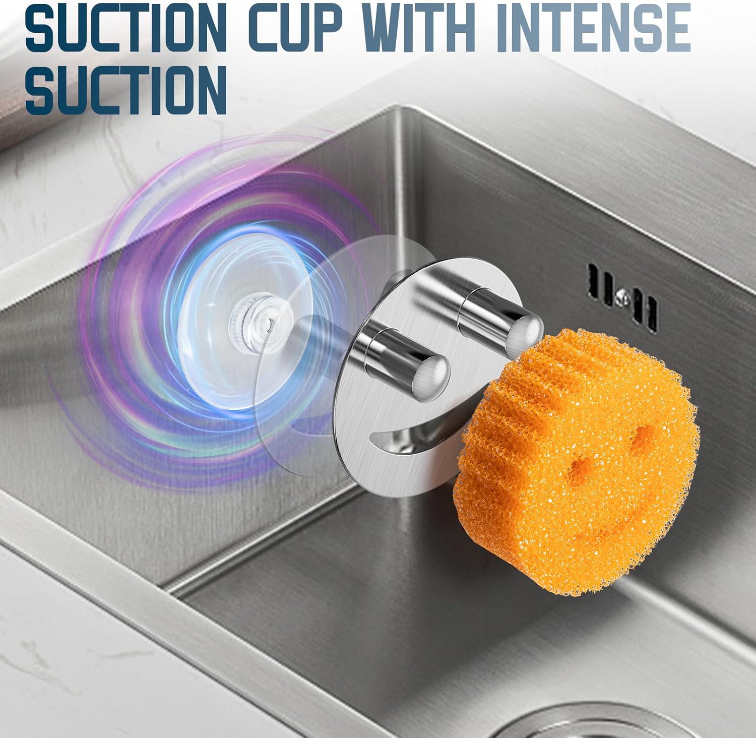 Yoshiky Stainless Steel Smiley Face Sponge Holder - Silver Sink Caddy with Suction Cup for Kitchen Organization