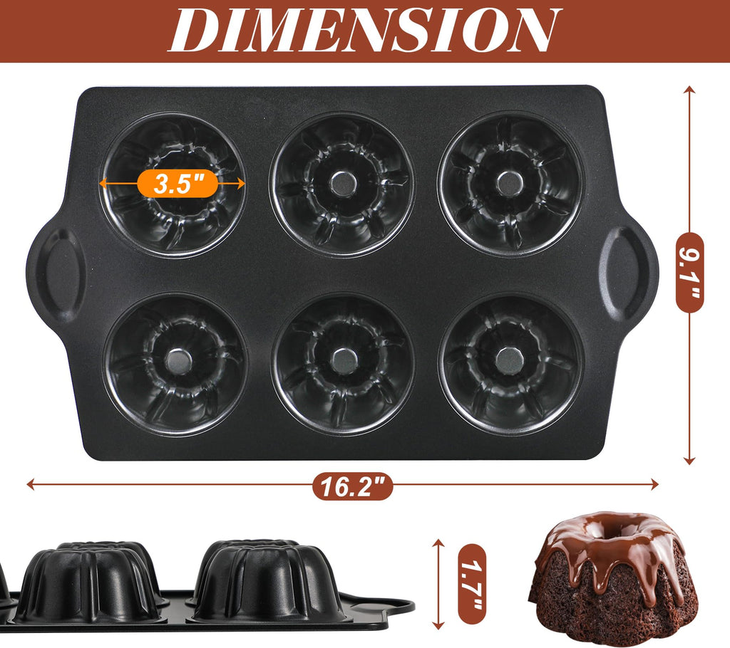 Webake Mini Fluted Cake Pan for Baking, Nonstick 3.5" Small Fluted Cake Pans Heavy Gauge Carbon Steel, 6-Cavity