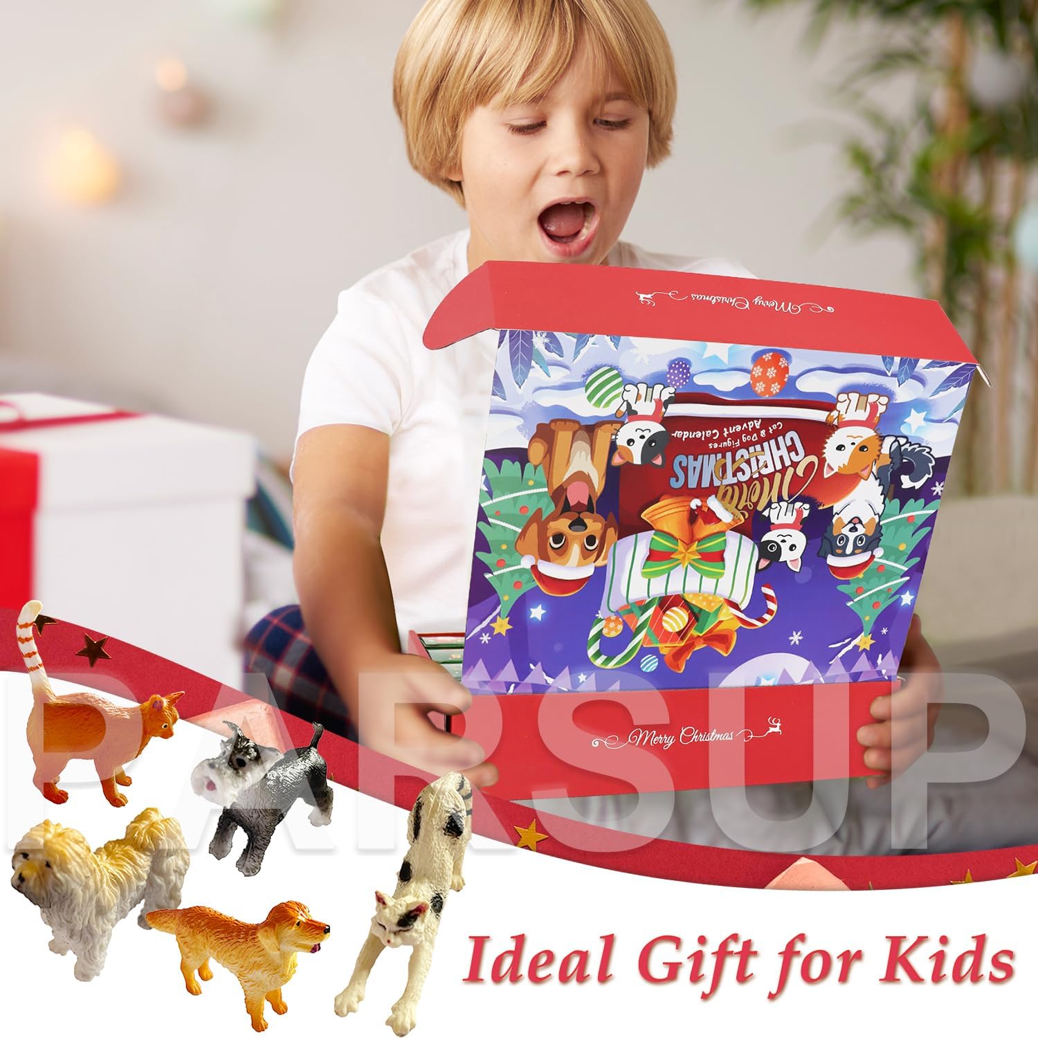 Regine Switzerland Christmas Advent Calendar - 24 Box Countdown with Cat & Dog Figurines for Holiday Decor