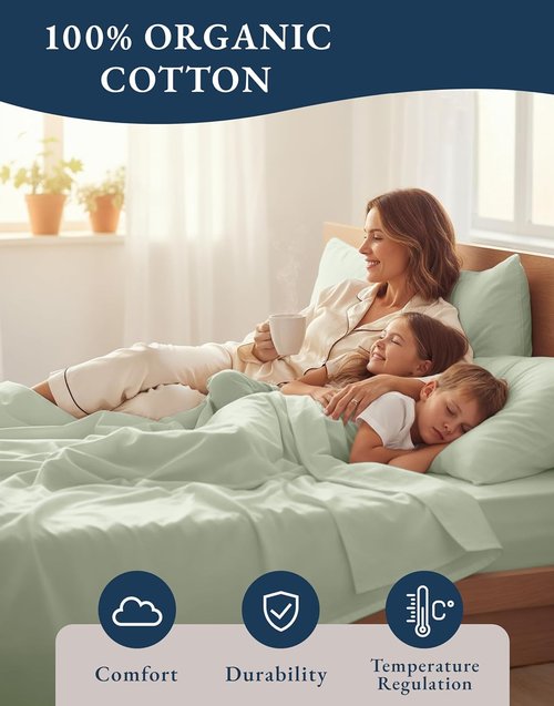 LANE LINEN Twin XL Sheet Set - 100% Mercerized Organic Cotton, Soft Percale Weave - Mineral Color, Luxury Comfort