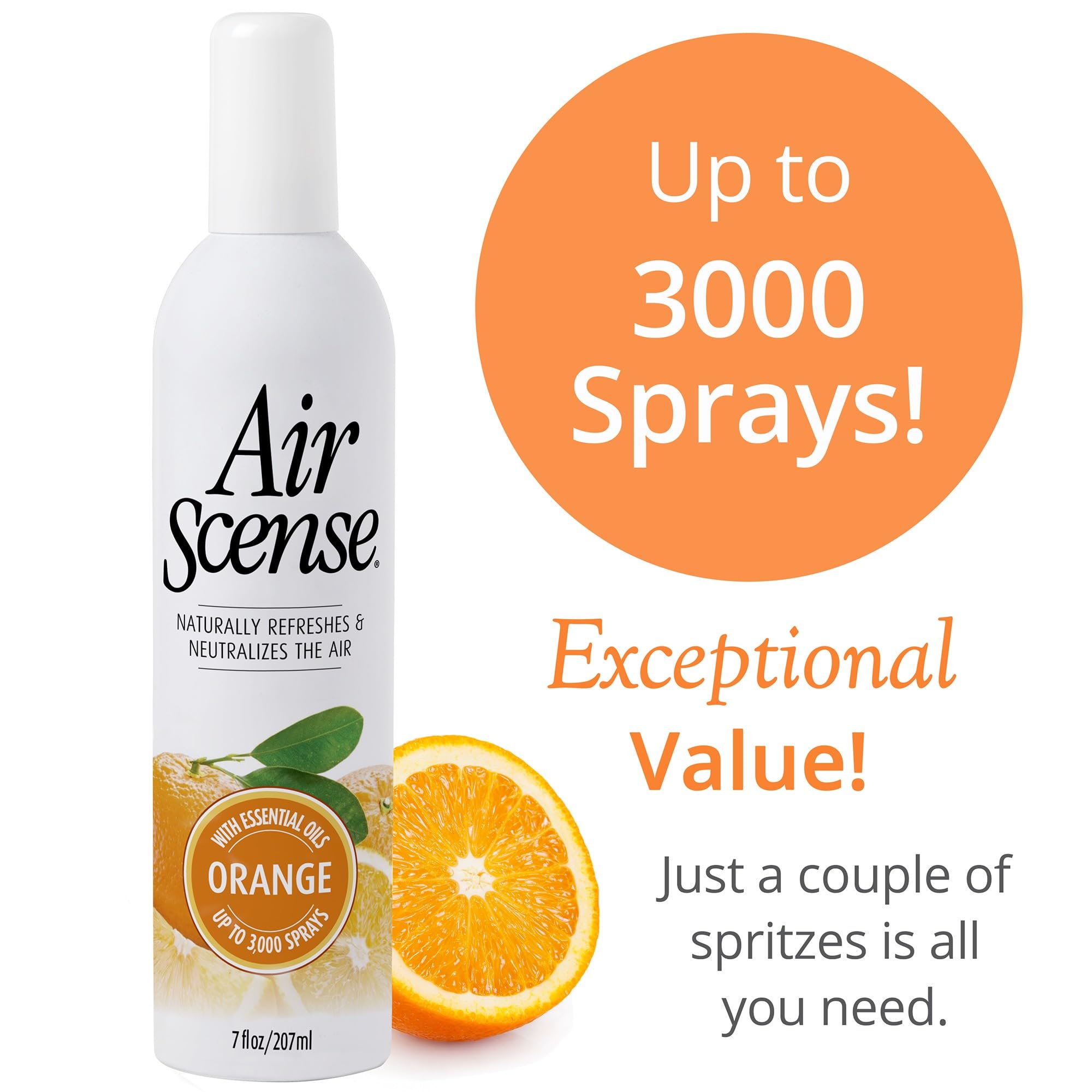 Air Scense Air Freshener Deodorizer Room Spray for Bathroom & Home, Essential Oils, Natural Orange - 7 fl oz (4-Pack)