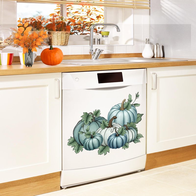 Fall Blue Pumpkin Dishwasher Magnet Cover Kitchen Dishwasher Magnetic Sheet Sticker Autumn Harvest Decorative Refrigerator Magnet for Home Appliance Halloween Thanksgiving Decor 16.5x12.2 in
