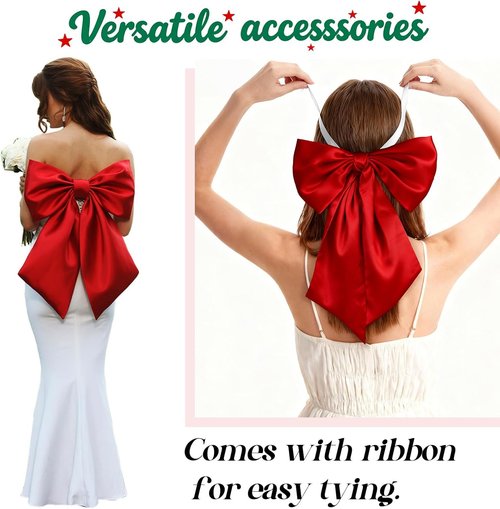 Big Red Bows | Christmas Tree Topper - 23x11 Inch Ruby Red Satin Bow for Holiday Decor