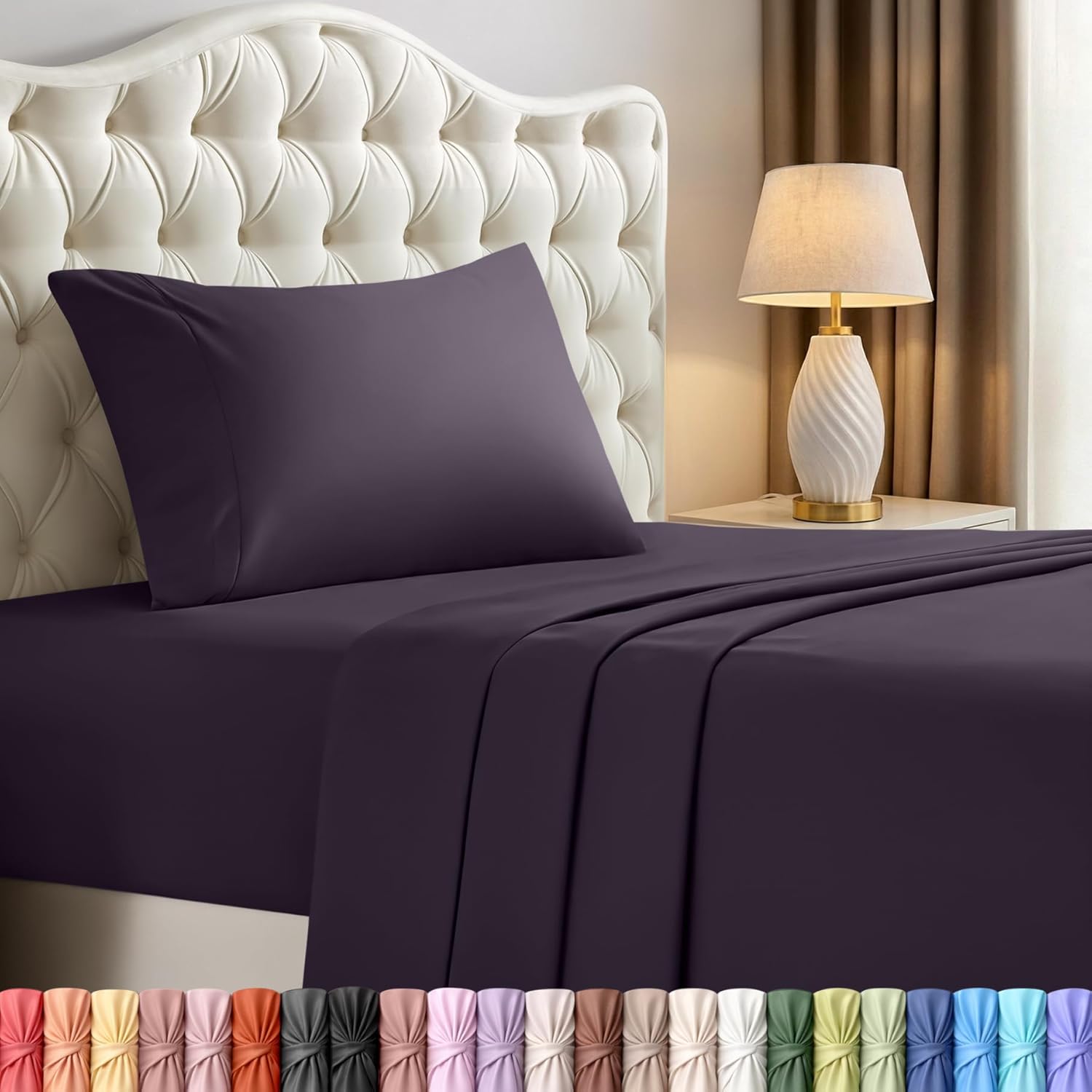 Utopia Bedding Twin Sheet Set - Soft, Breathable Microfiber 3-Piece Bed Sheets | Dark Purple