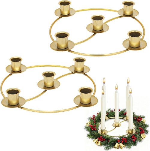 Gold Advent Ring Candle Holder by [Brand Name] - 2 Pack Metal Table Decoration for Christmas Festivities