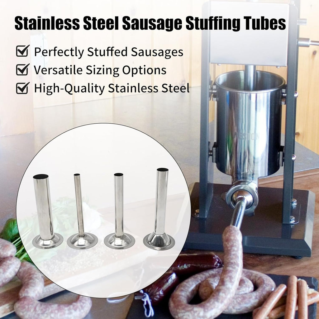 Saihisday Stainless Steel Sausage Stuffer Tubes - Meat Grinder Attachment Set of 4 (#22)
