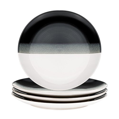 binsakao Salad Plates Set of 4-8 Inch Ceramic Dessert Plate - Kitchen Stone Porcelain Plates - Black White Fade Dinnerware Dishes Set for Kitchen, Microwave Dishwasher Oven Safe, Scratch Resistant