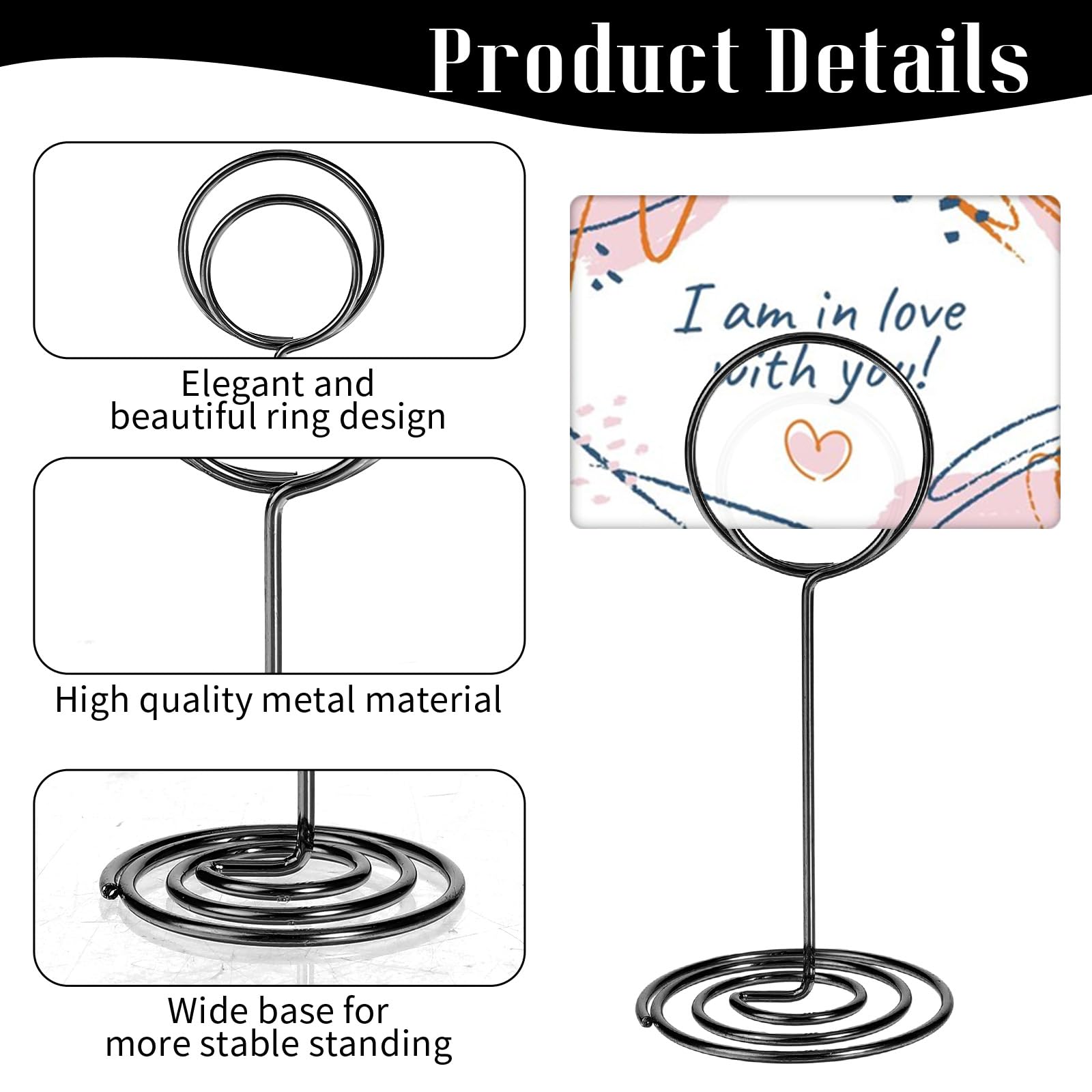 36pcs Table Number Holders,3 Size Place Card Holders Black Wire Photo Holder, Menu Memo Note Card Small Table Number Stands Picture Holder for Center Decoration Wedding Reception Party Birthday