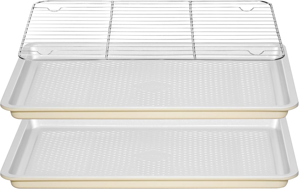 Skiennix Nonstick Ceramic Baking Sheet Set - 2-Pack Half Sheet Pan, Oven Safe 550°F, Dishwasher Safe, Gray Yellow