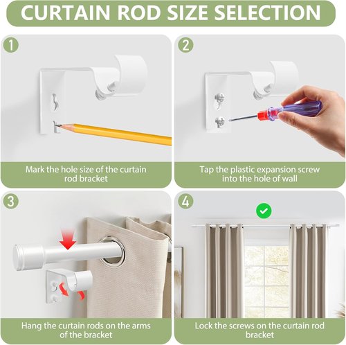 Adjustable 5/8” Diameter Curtain Rods by [Brand Name] | 30-60 Inch for 30-54 Inch Windows - White with Brackets